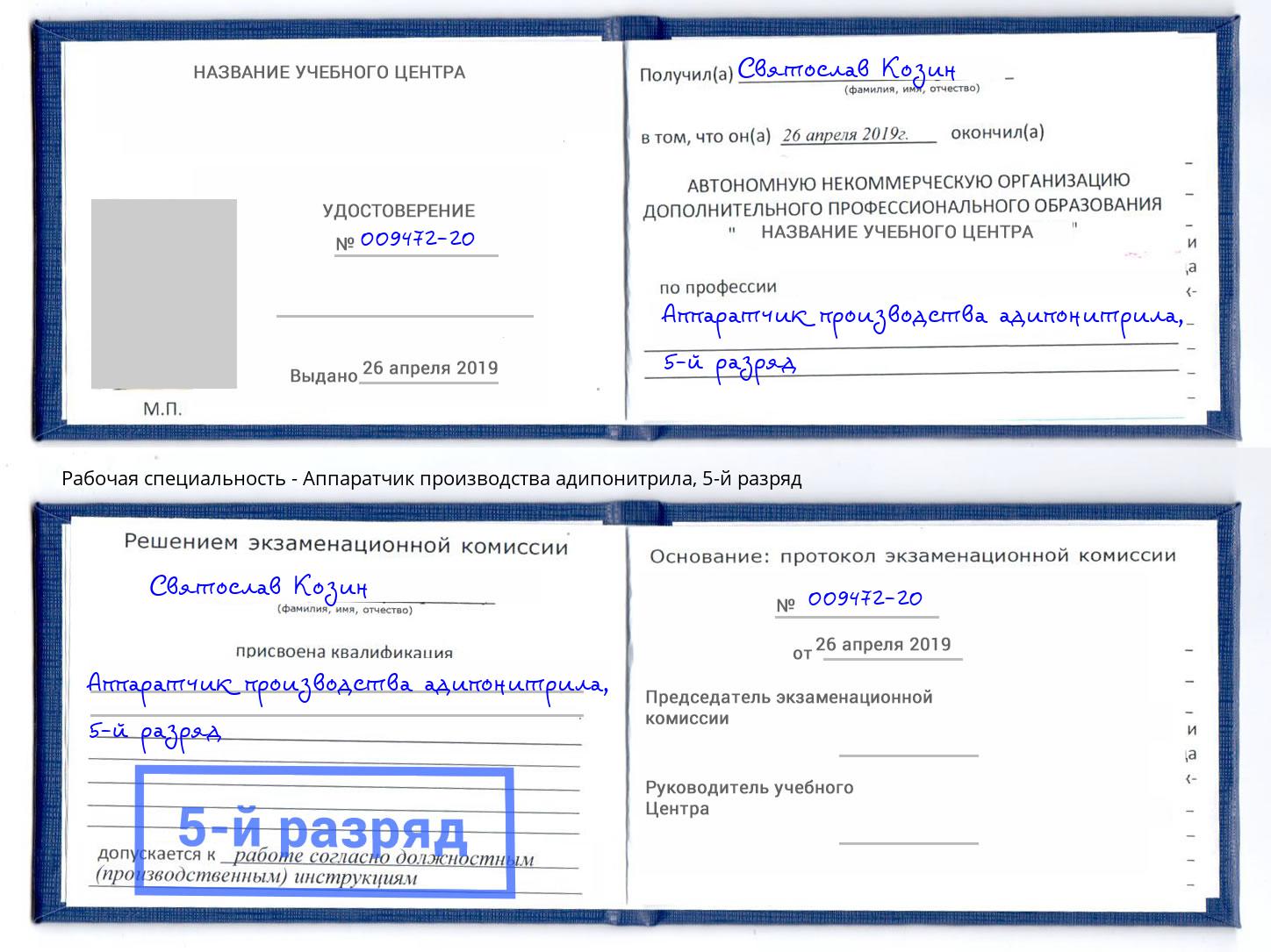 корочка 5-й разряд Аппаратчик производства адипонитрила Стрежевой