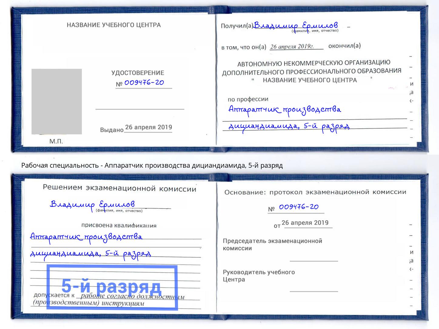 корочка 5-й разряд Аппаратчик производства дициандиамида Стрежевой