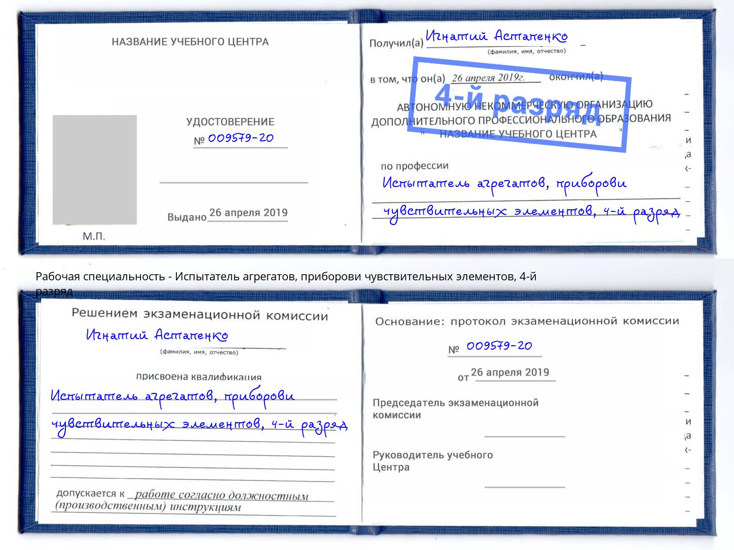 корочка 4-й разряд Испытатель агрегатов, приборови чувствительных элементов Стрежевой