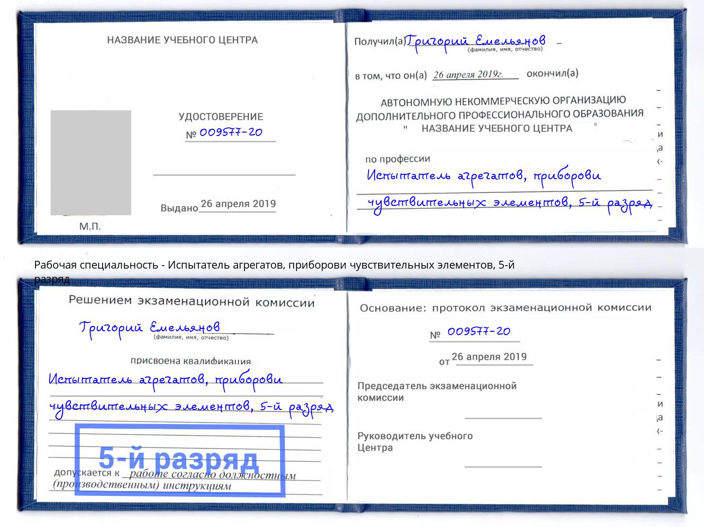 корочка 5-й разряд Испытатель агрегатов, приборови чувствительных элементов Стрежевой
