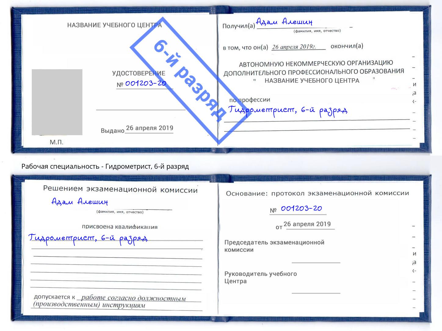 корочка 6-й разряд Гидрометрист Стрежевой