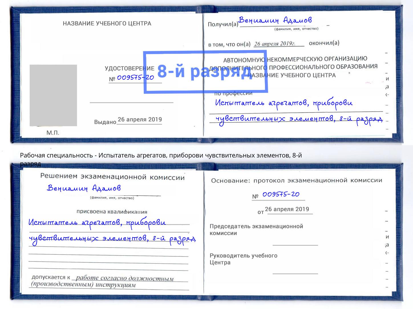 корочка 8-й разряд Испытатель агрегатов, приборови чувствительных элементов Стрежевой